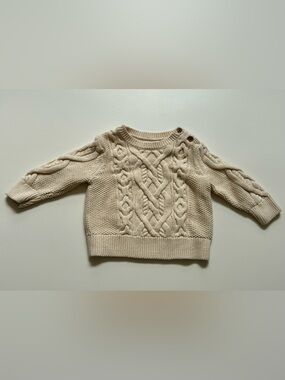 Baby GAP Cream Cable-Front Button-Shoulder Sweater